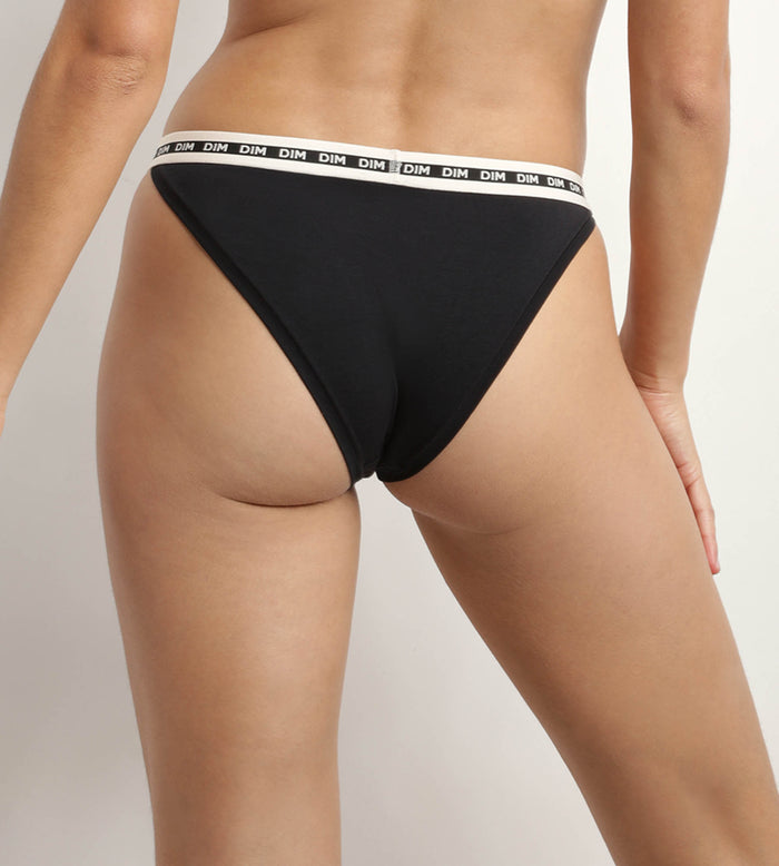 Dim Tanga En Coton Modal Noire Et Ceinture Beige Dim Icons Essentiel