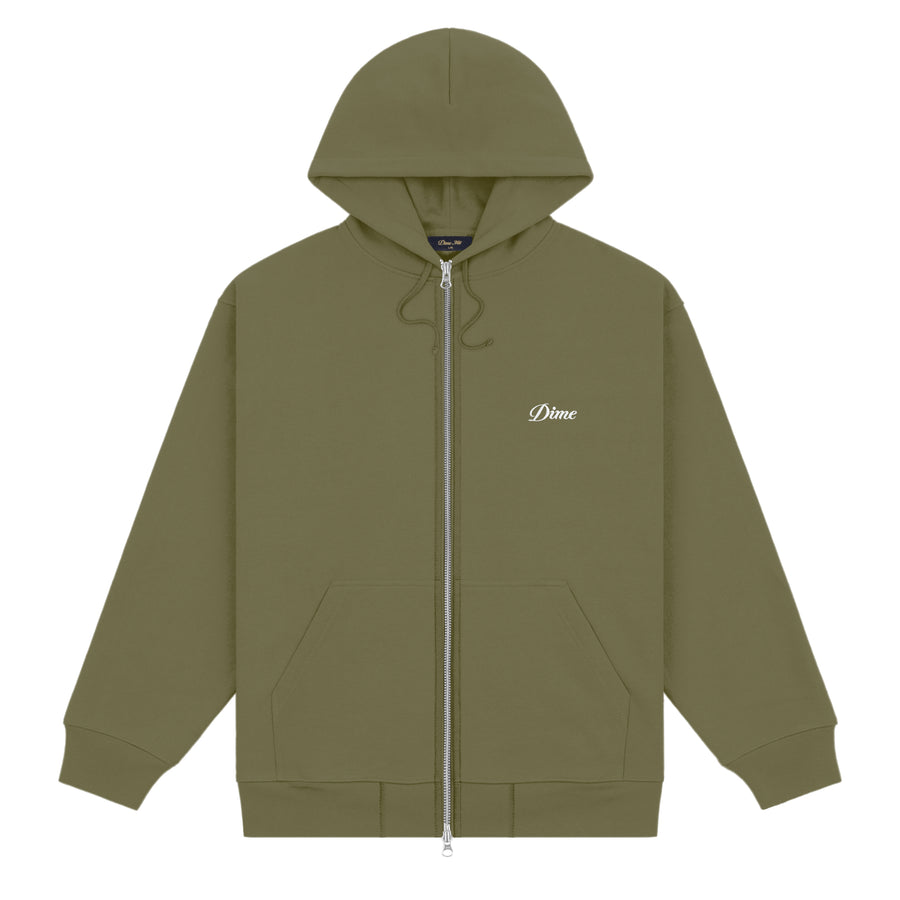 Dime Hoodie Cursive Zip Dark Olive