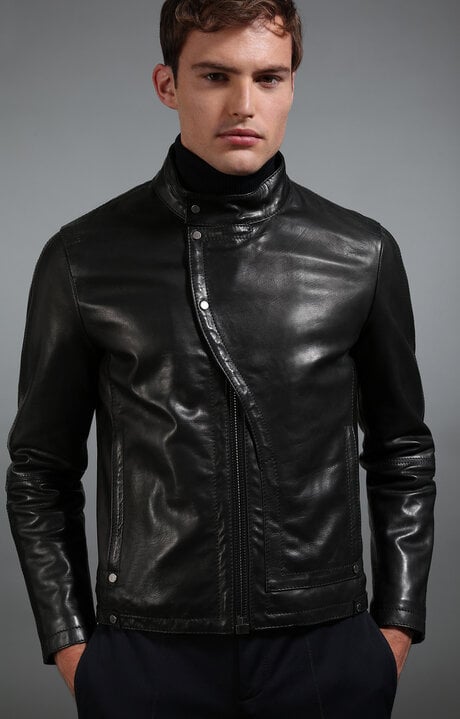dirk bikkembergs Men's black leather jacket