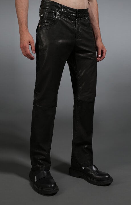 dirk bikkembergs Men's black leather jeans