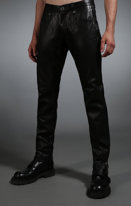 dirk bikkembergs Men's black leather jeans