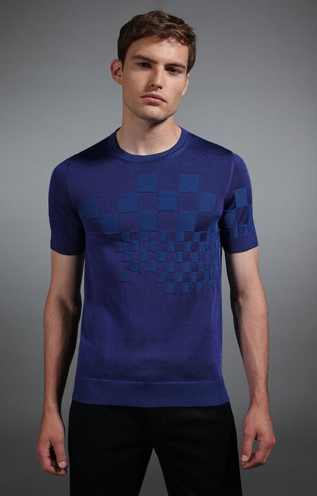 Dirk Bikkembergs Men's Blue Jacquard Knit T-shirt