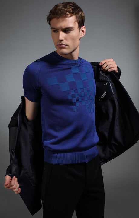 dirk bikkembergs Men's blue jacquard knit t-shirt