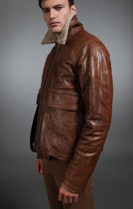 dirk bikkembergs Men's leather zip front jacket
