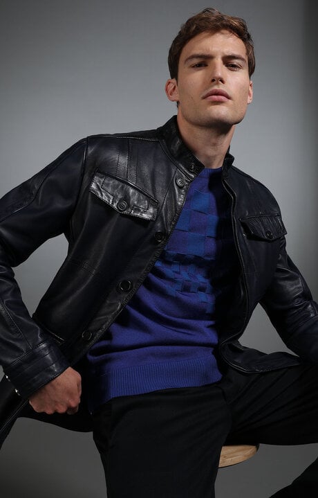 dirk bikkembergs Men's navy leather field jacket