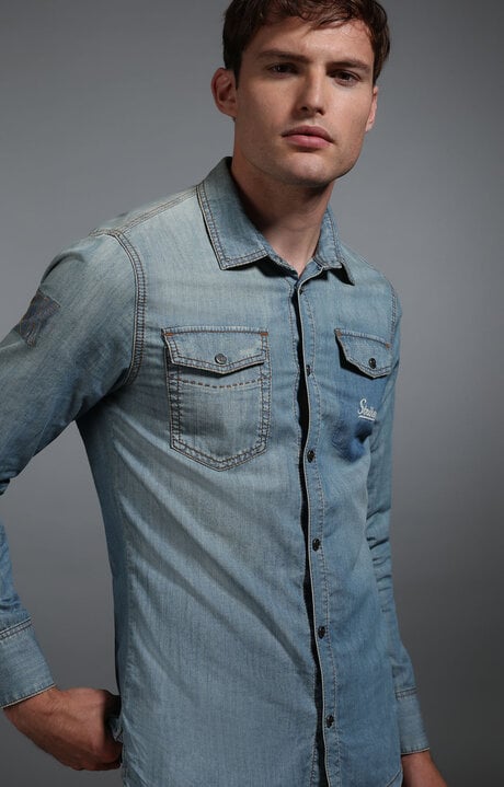 dirk bikkembergs Men's washed denim shirt