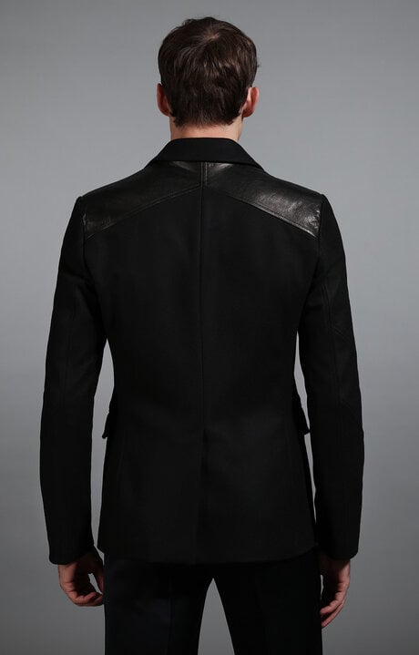 Dirk Bikkembergs Men's Black Wool And Leather Military Style Jacket