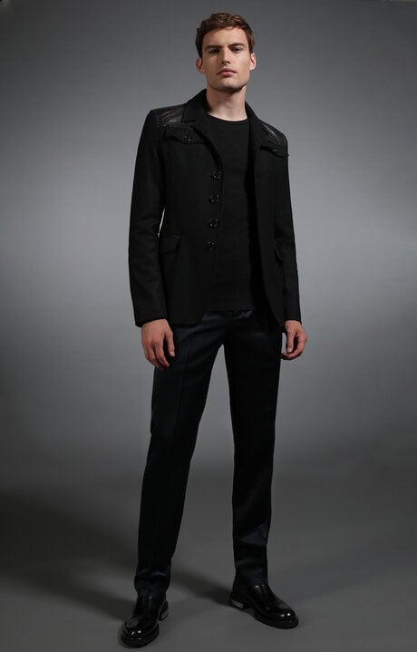 Dirk Bikkembergs Men's Black Wool And Leather Military Style Jacket