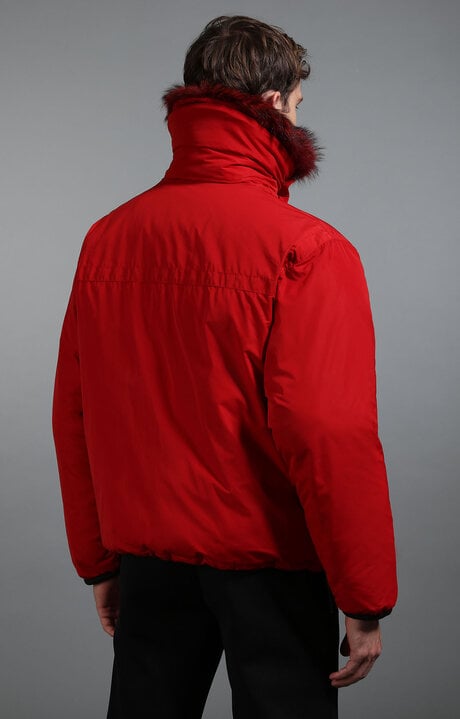Dirk Bikkembergs Men's Red Down Jacket With Fur Trim Collar