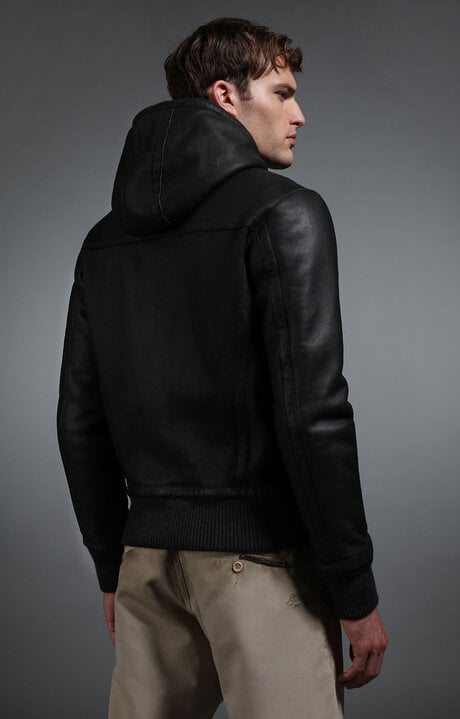 Dirk Bikkembergs Men's Sheepskin Hooded Bomber Jacket