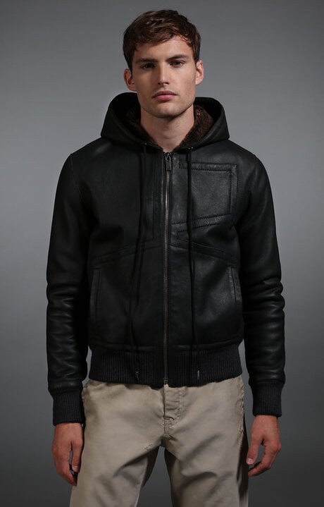 Dirk Bikkembergs Men's Sheepskin Hooded Bomber Jacket