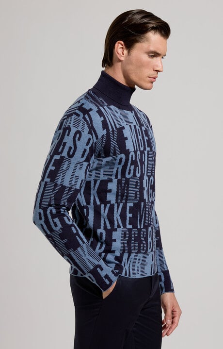 Dirk Bikkembergs Men's Turtleneck Pullover With Jacquard Logo