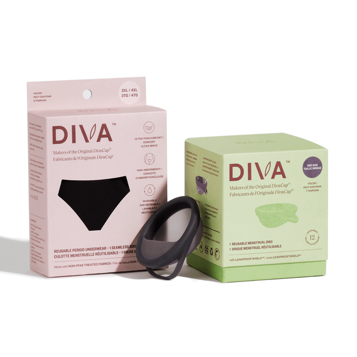 diva Ensemble disque et sous-vêtements DIVA™ Ensemble de soins menstruels réutilisables $60.00 $60.00 diva Ensemble disque et sous-vêtements DIVA™ Ensemble de soins menstruels réutilisables $60.00 $60.00