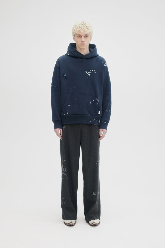 domrebel ATELIER HOODIE DARK BLUE DARK BLUE PAINT
