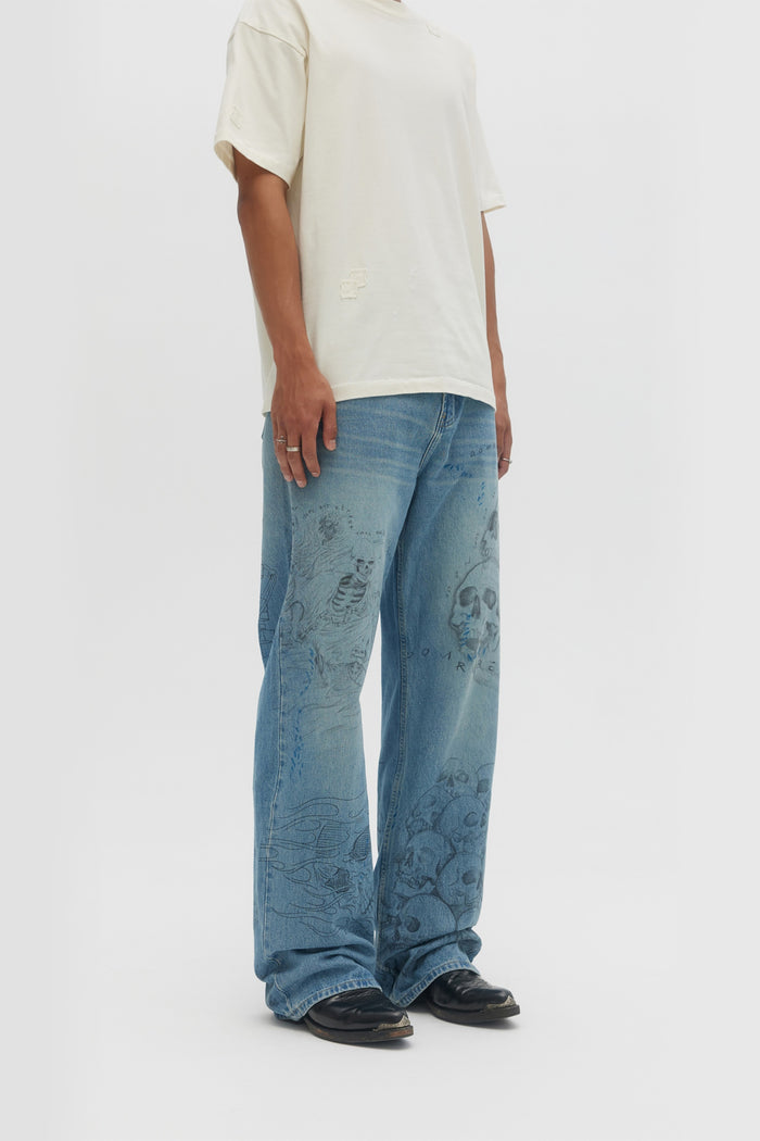 Domrebel BONES BOOTCUT JEANS Mid Blue