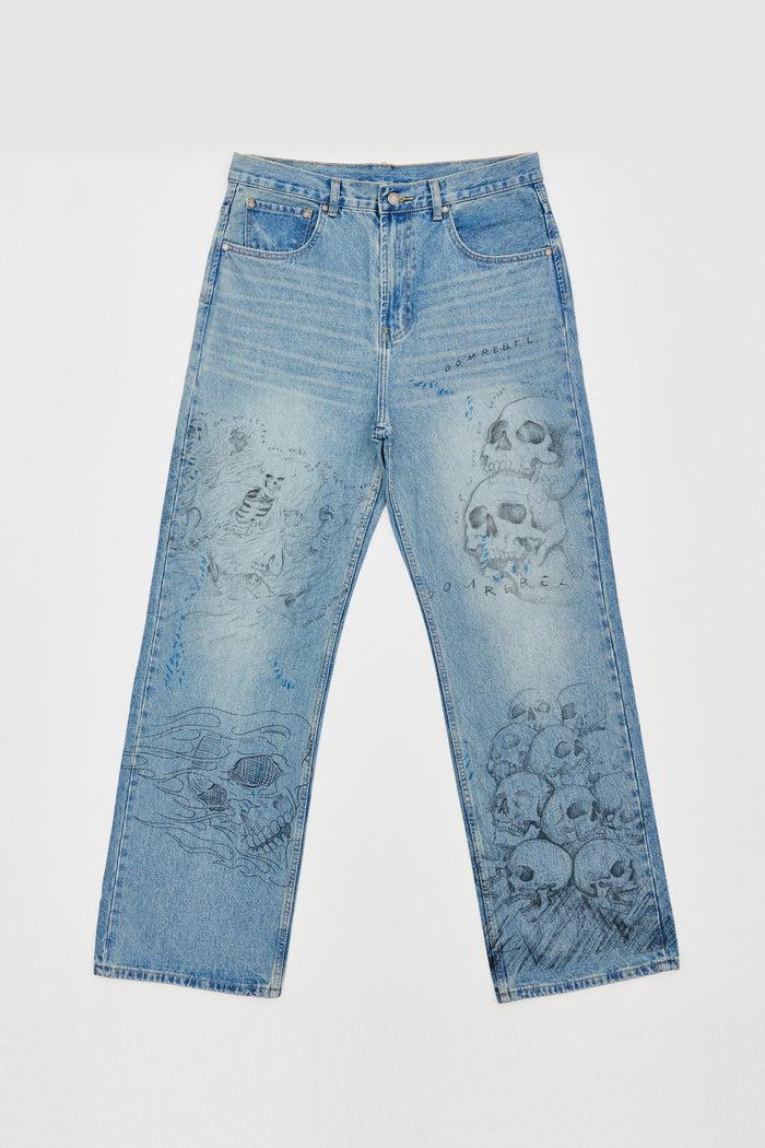 domrebel BONES BOOTCUT JEANS Mid Blue