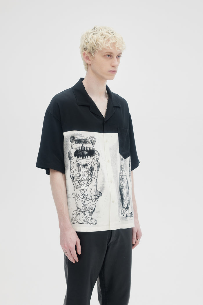 Domrebel STRIP CAMP COLLAR SHIRT Beige