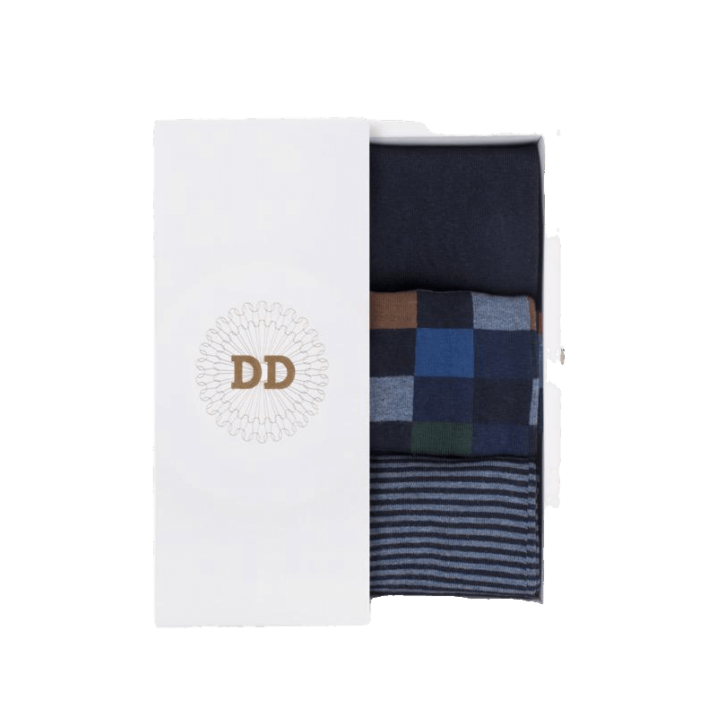 doré doré Boite cadeau de 3 paires de chaussettes homme en coton - Bleu marine foncé