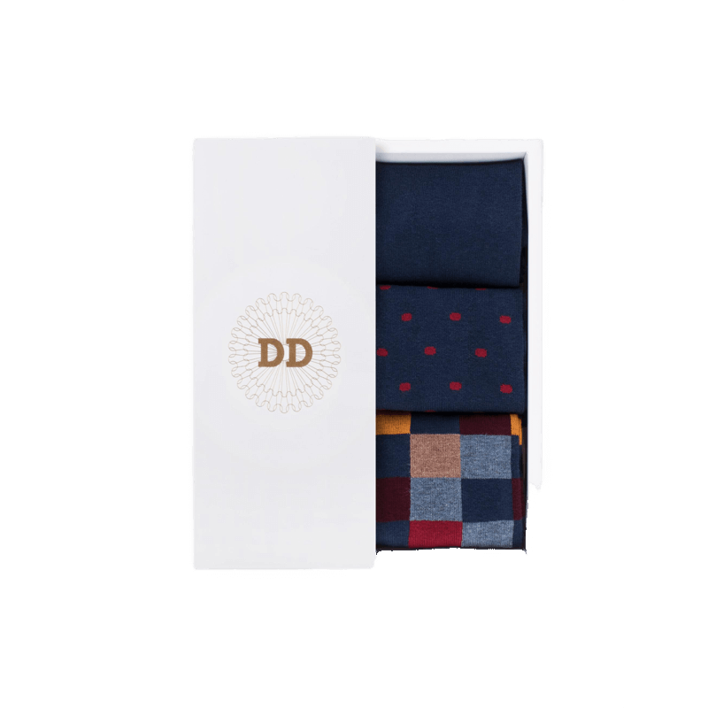 doré doré Boite cadeau de 3 paires de chaussettes homme en coton - Bleu Voilier