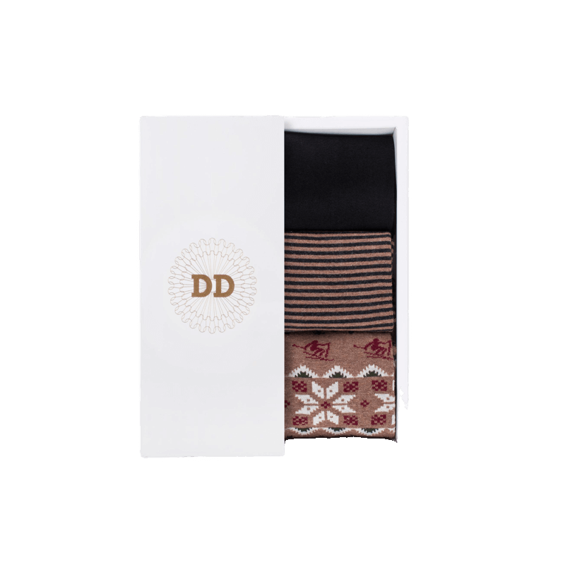doré doré Boite cadeau de 3 paires de chaussettes homme en coton - Marron Caille