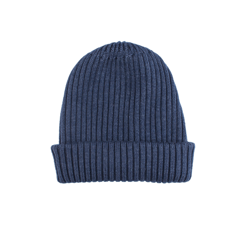 doré doré Bonnet à côtes unisexe en laine soie et cachemire - Bleu corsaire