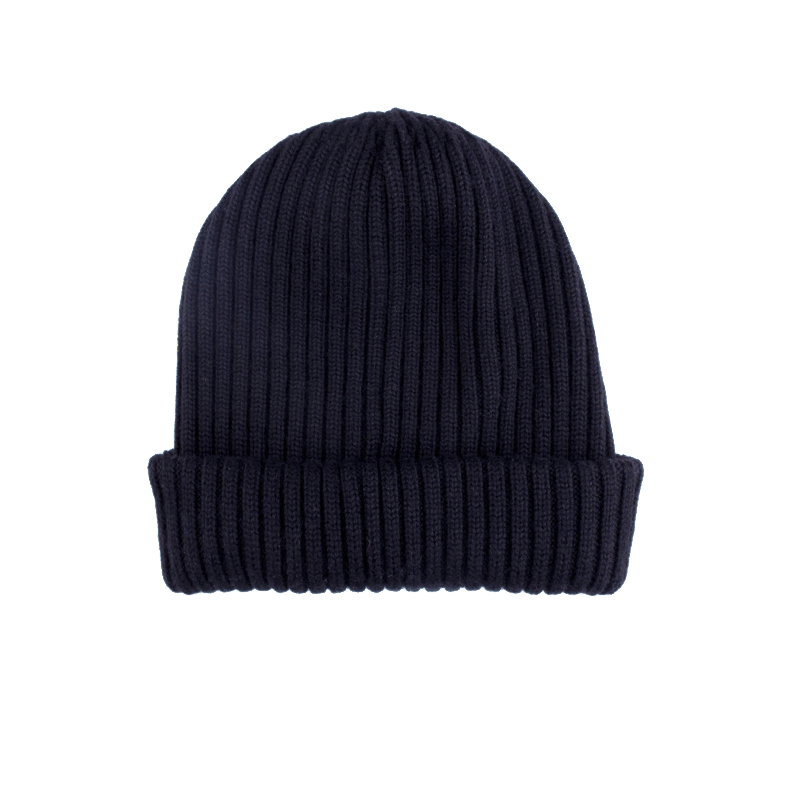 doré doré Bonnet à côtes unisexe en laine soie et cachemire - Bleu marine