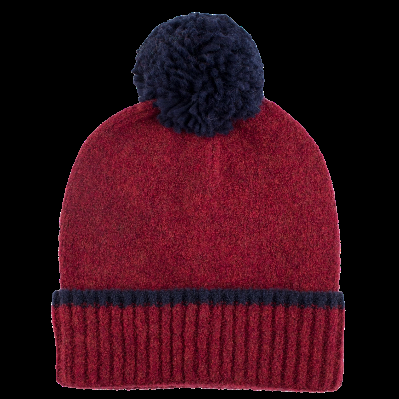 doré doré Bonnet à pompon en laine polaire - Rouge foncé et bleu