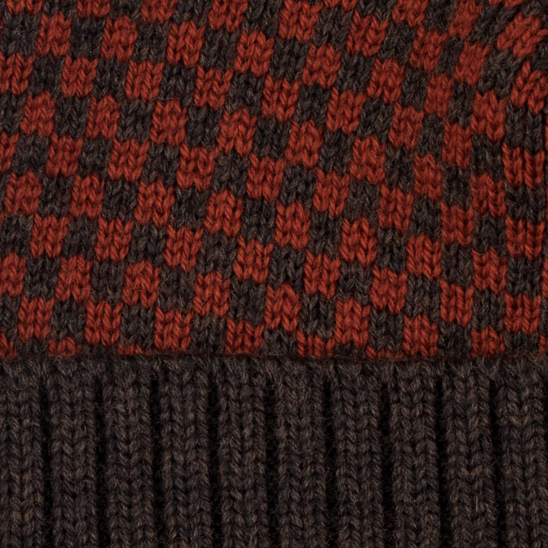 Doré Doré Bonnet En Laine Mérinos à Carreaux - Marron
