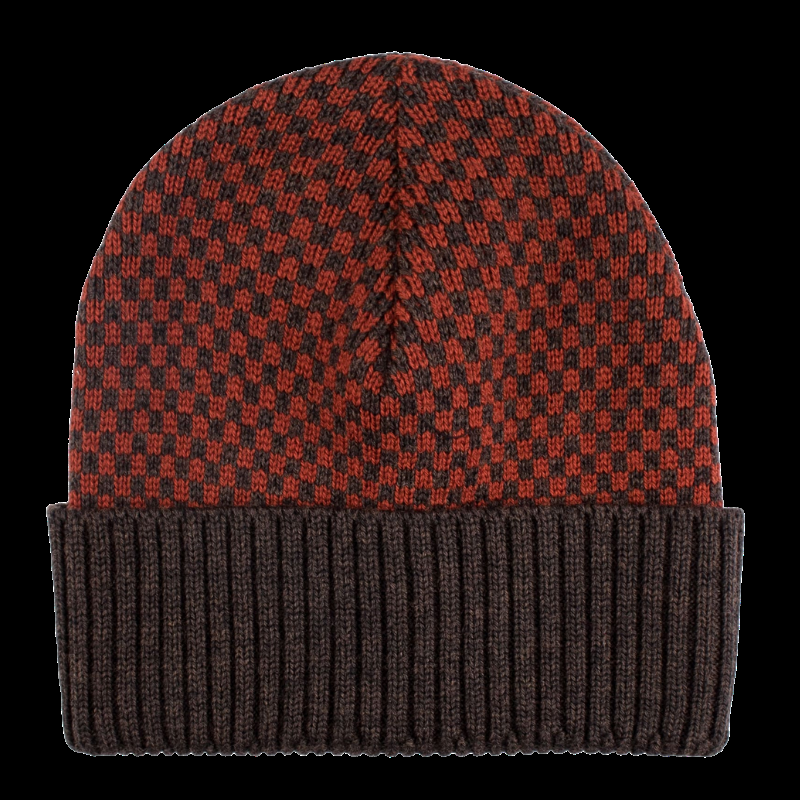 doré doré Bonnet en laine mérinos à carreaux - Marron