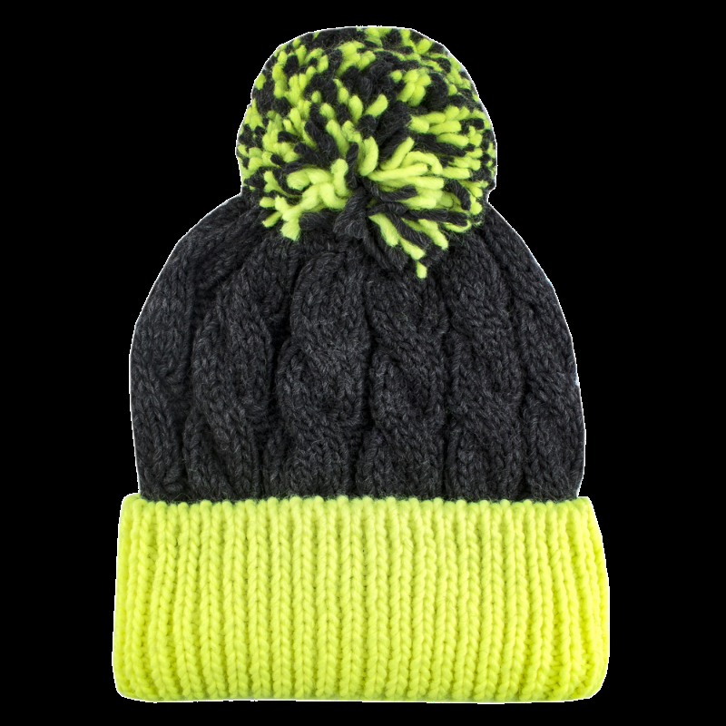 Doré Doré Bonnet En Laine Torsadée Et Pompon - Gris Et Vert