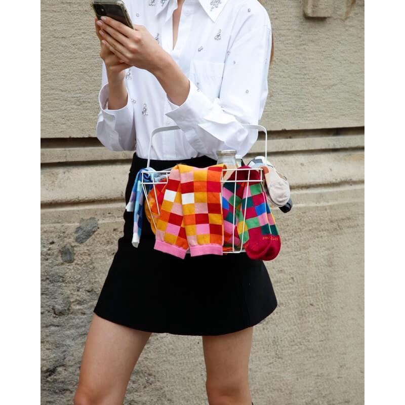 Doré Doré Chaussette Femme à Carreaux En Coton - Rouge Cerise & Rose Praline