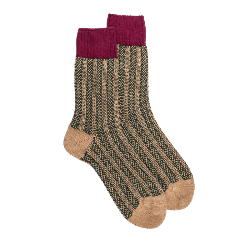 doré doré Chaussettes à côtes pour femmes en laine vierge de riz viscose et cachemire - Beige Désert
