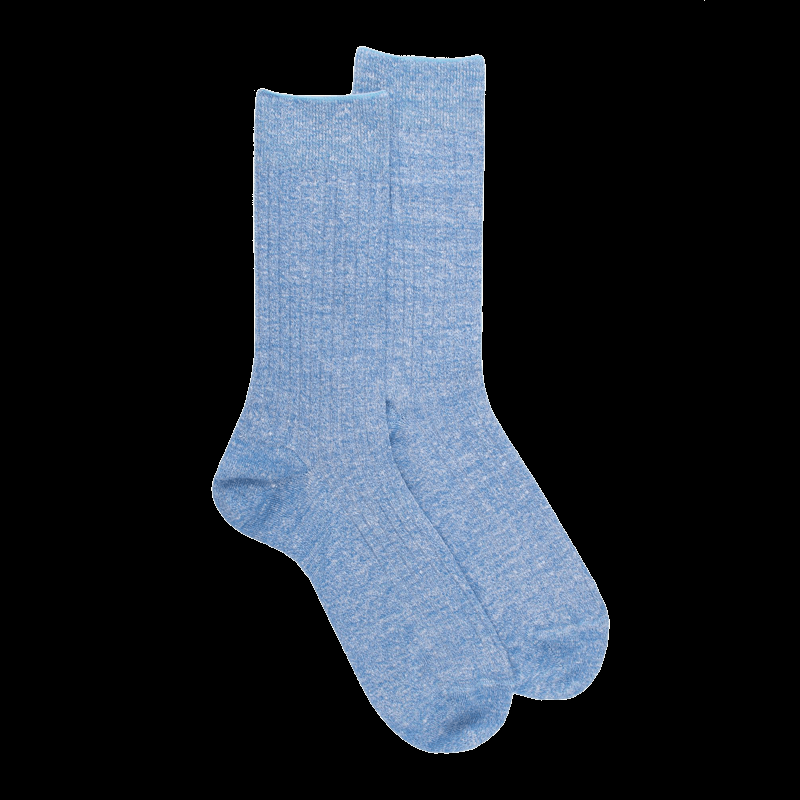 Doré Doré Chaussettes à Côtes Unies En Lin Et Coton Pour Hommes - Bleu Bassin