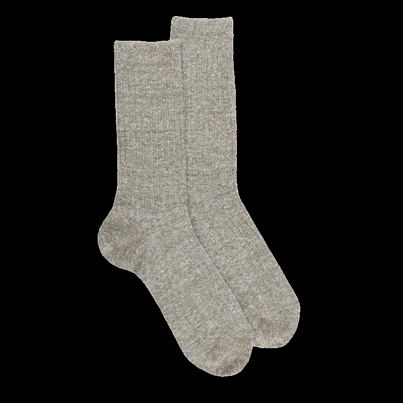 doré doré Chaussettes à côtes unies en lin et coton pour hommes - Vert mélèze