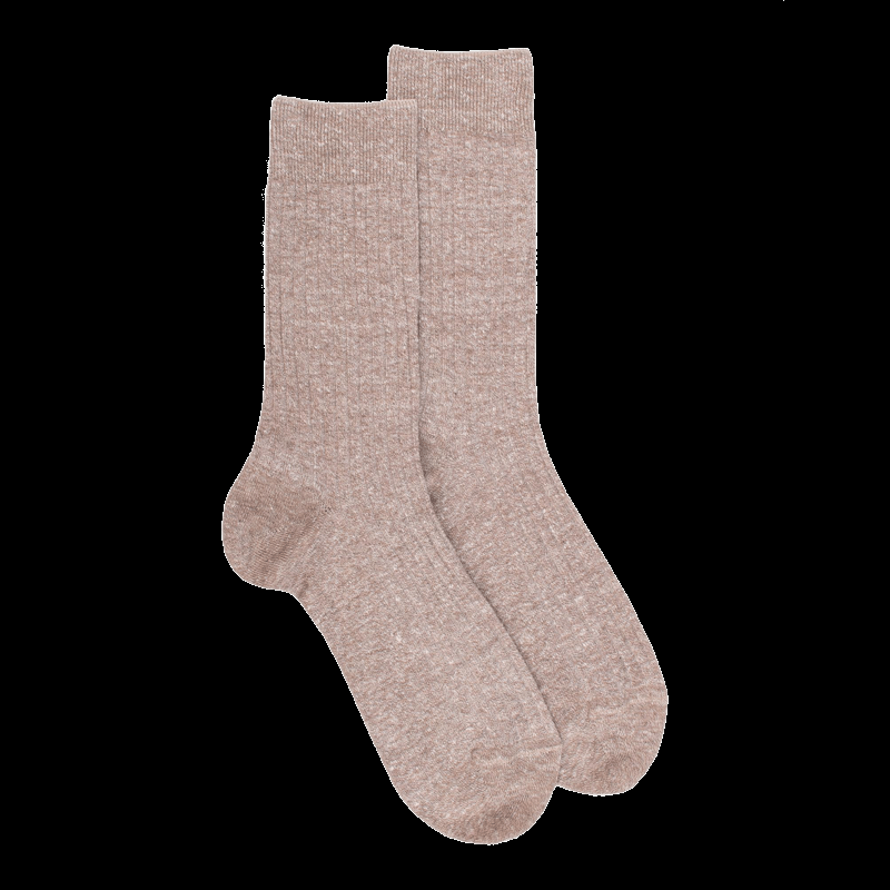 doré doré Chaussettes à côtes unies en lin et coton pour hommes - Blanc Grive