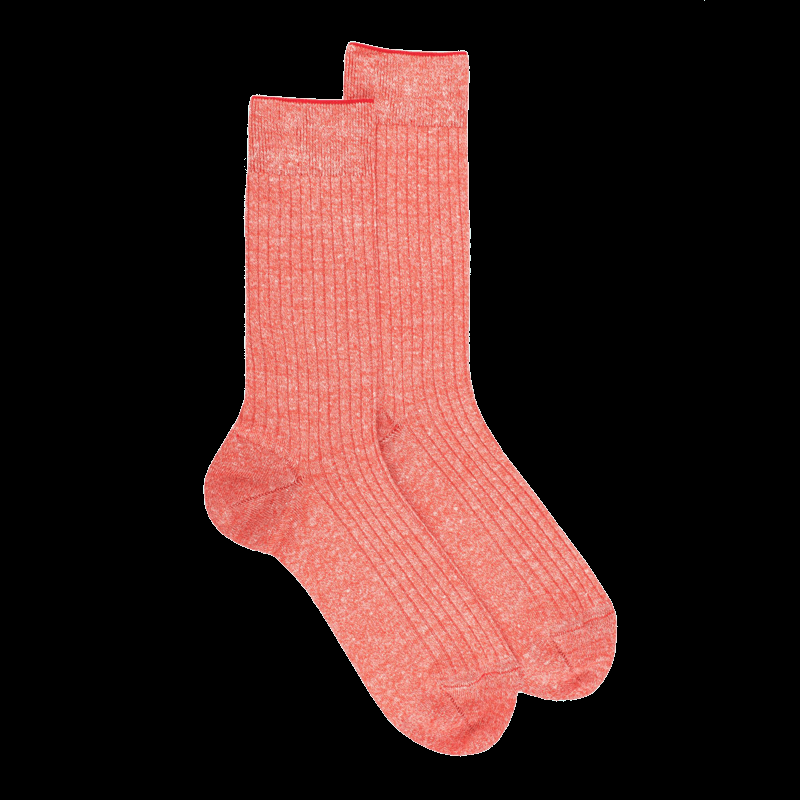 doré doré Chaussettes à côtes unies en lin et coton pour hommes - Paprika