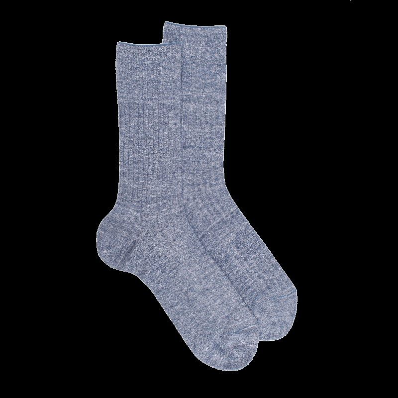 Doré Doré Chaussettes à Côtes Unies En Lin Et Coton Pour Hommes - Bleu Voilier