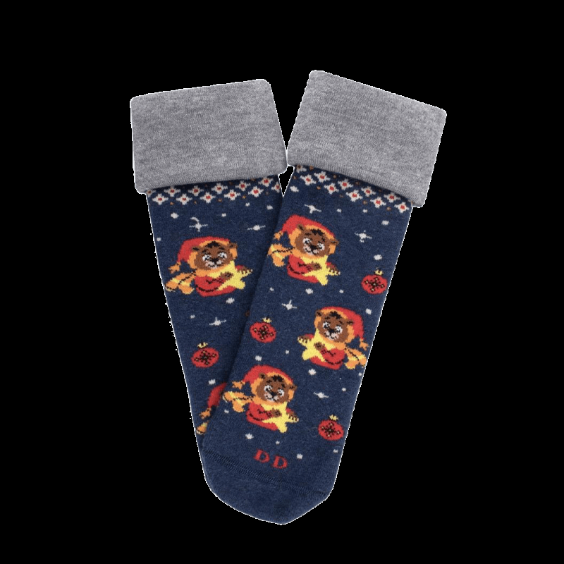 doré doré Chaussettes anti-dérapantes enfant en coton à motif nounours - Bleu Caban