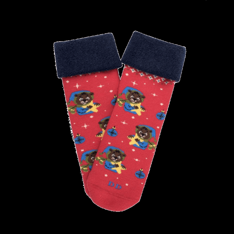 doré doré Chaussettes anti-dérapantes enfant en coton à motif nounours - Rouge Ponceau