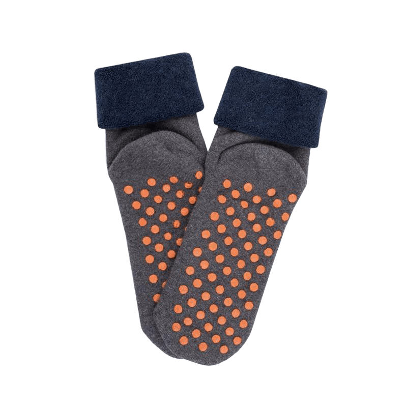 doré doré Chaussettes anti-dérapantes enfant en coton - Gris oxford & bleu caban