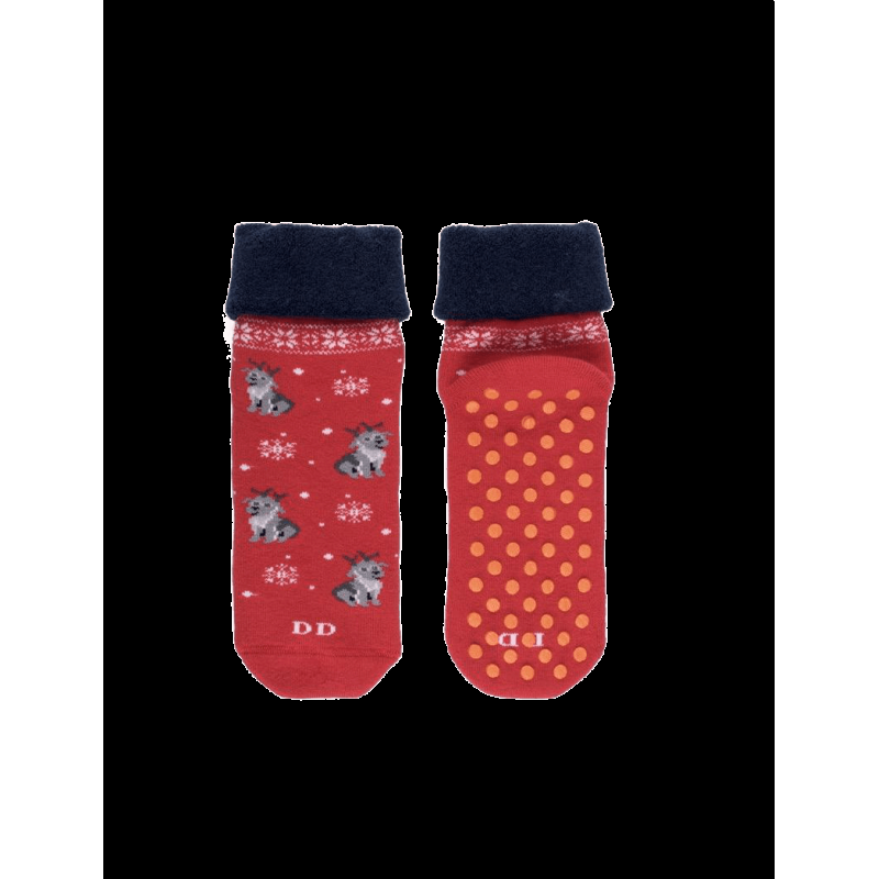 doré doré Chaussettes anti-dérapantes fantaisie motifs chien et neige