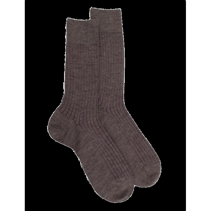 doré doré Chaussettes côtelé bicolores homme en laine et coton doux - Brun loutre & quetsche