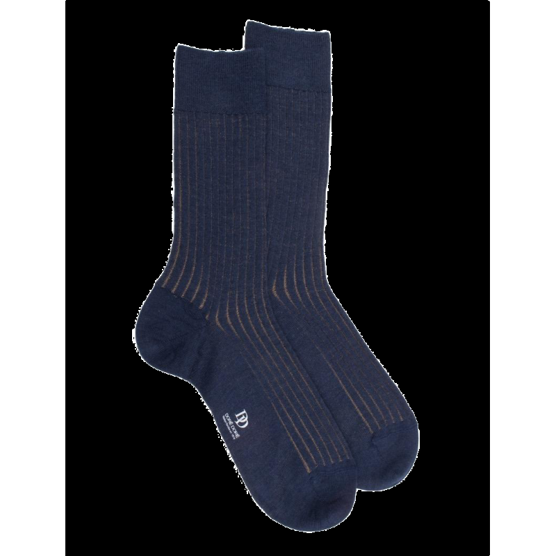 doré doré Chaussettes côtelé bicolores homme en laine et coton doux - Bleu caban & marron faon