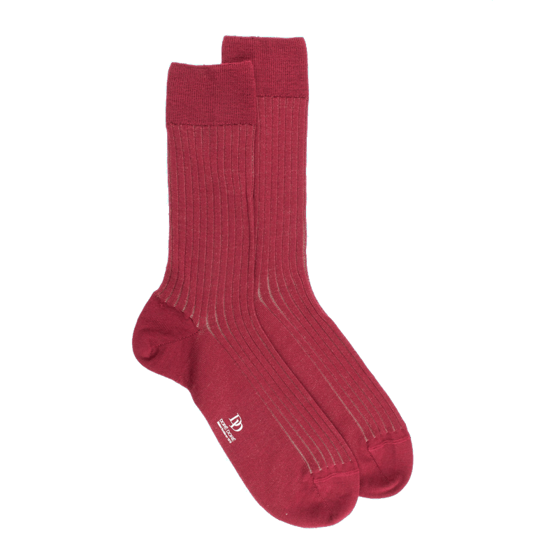 doré doré Chaussettes côtelé bicolores homme en laine et coton doux - Rouge pommard & Beige Sable