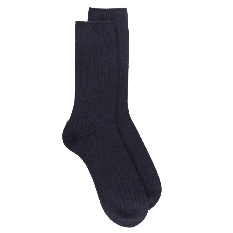 doré doré Chaussettes côtelées en laine Mérinos épaisse - Bleu foncé