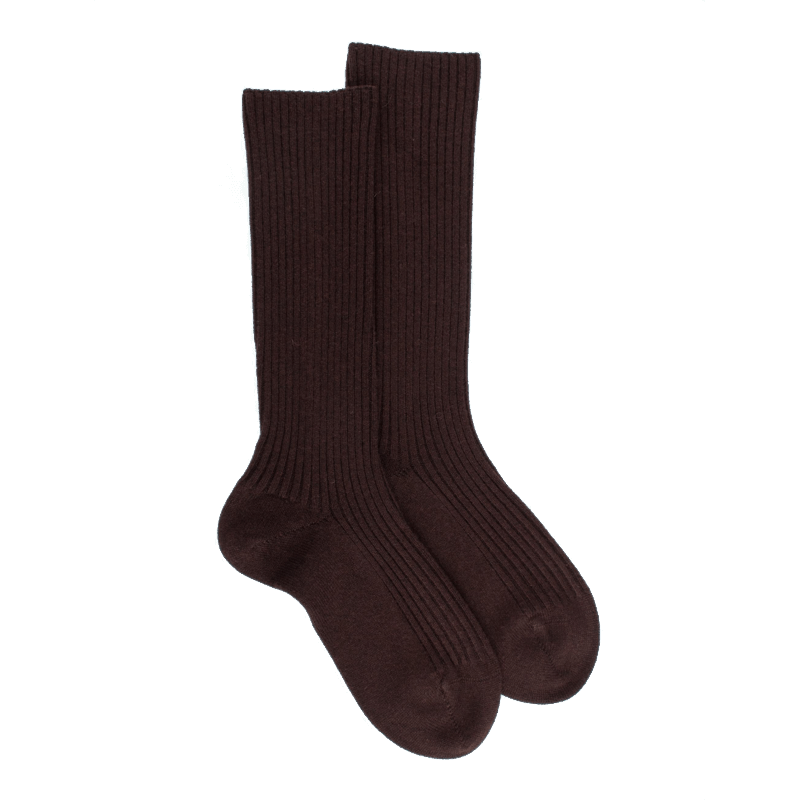 Doré Doré Chaussettes Côtelées Pour Femmes En Laine Vierge Viscose Et Caschmere Coloris Unis. - Marron Chocolat