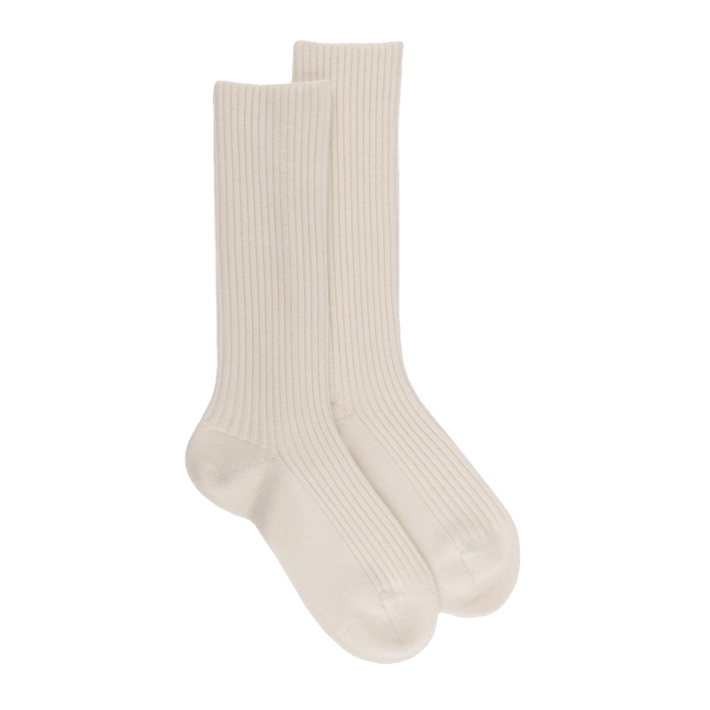 doré doré Chaussettes côtelées pour femmes en laine vierge viscose et caschmere coloris unis. - Blanc Givre