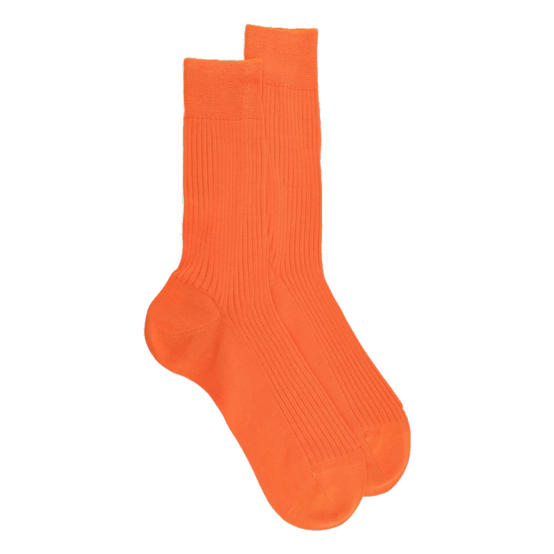 doré doré Chaussettes côtelées pour hommes en fil d'Ecosse 100% uni - Oranger