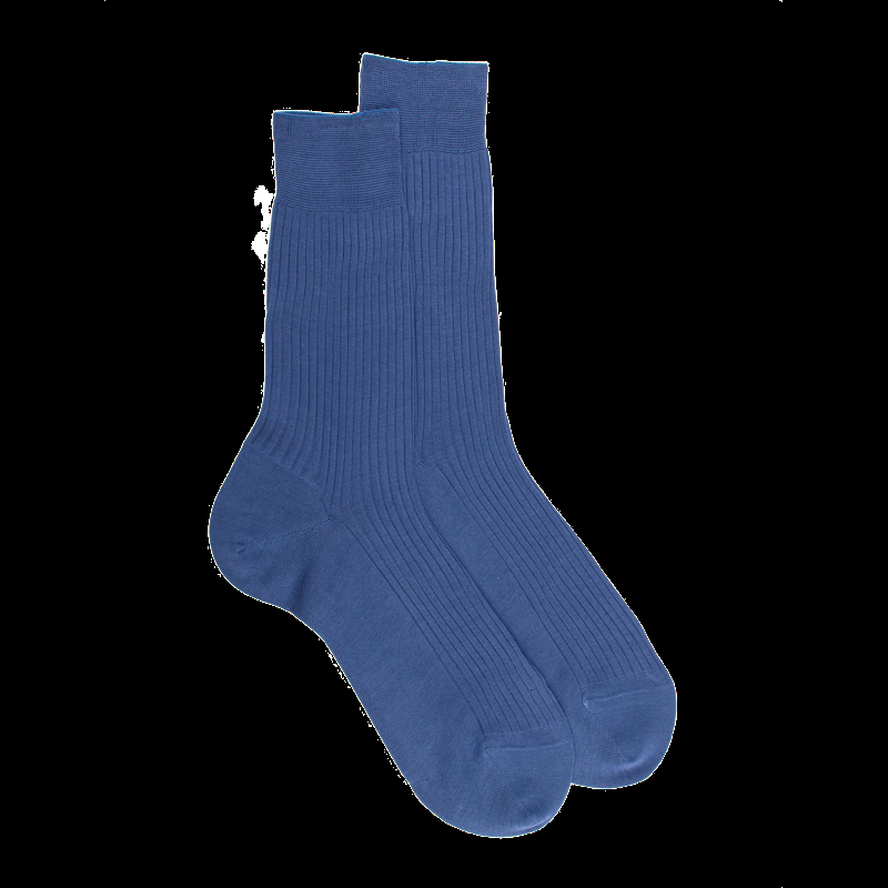 doré doré Chaussettes côtelées pour hommes en fil d'Ecosse 100% uni - Bleu
