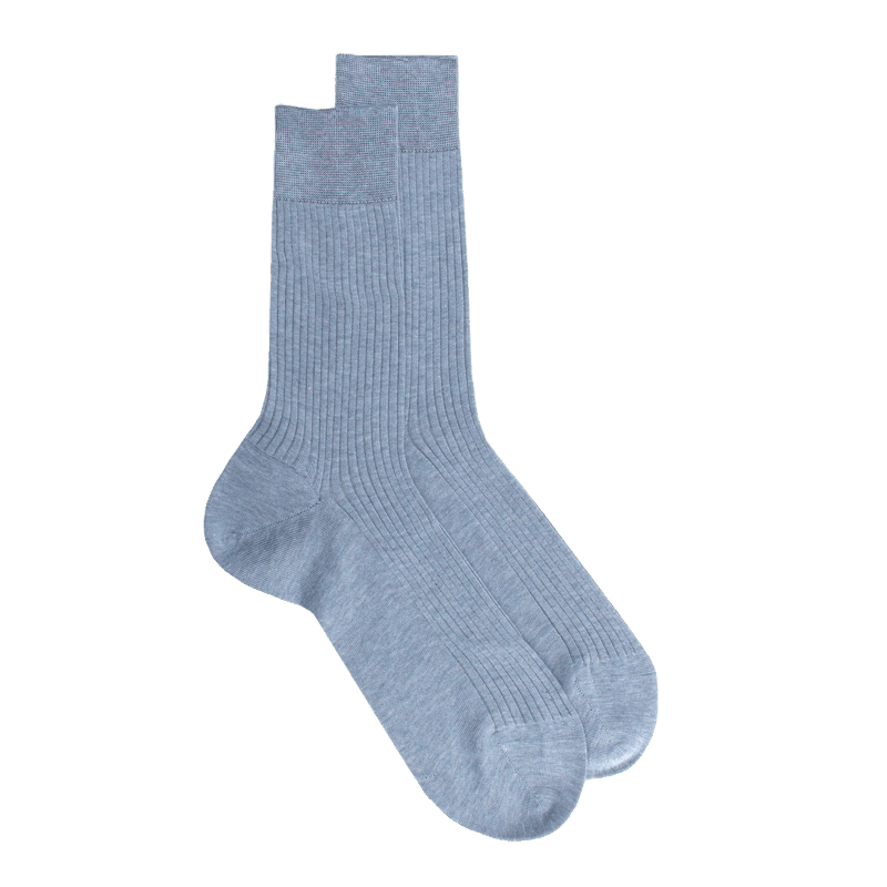 Doré Doré Chaussettes Côtelées Pour Hommes En Fil D'Ecosse 100% Uni - Bleu Glacier